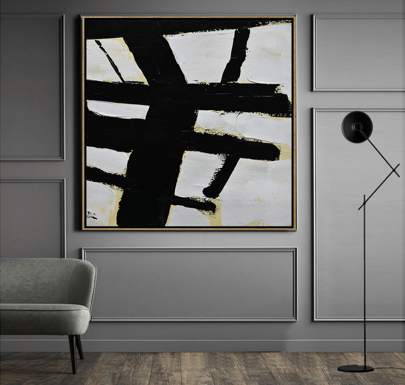 Extra Large Acrylic Painting On Canvas,Handmade Minimal Art Palette Knife Canvas Painting, Black White Beige - Large Oil Canvas Art